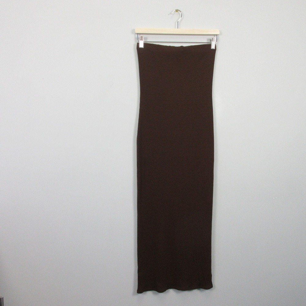 Reformation Bodycon Midi Tube Dress S Brown Ribbed Knit Minimalist Casual 314